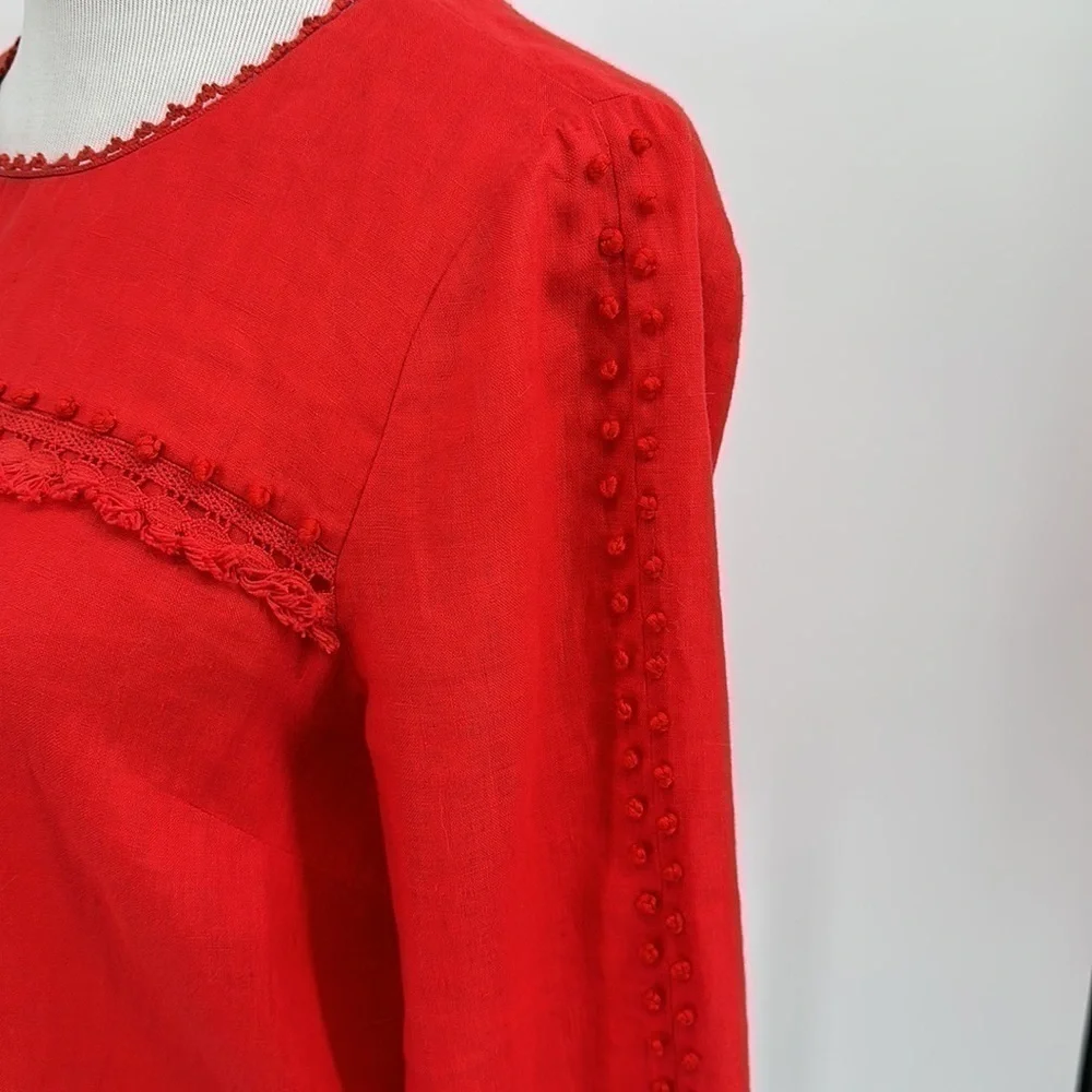 J. Crew Red Embroidered Linen Top Size 6